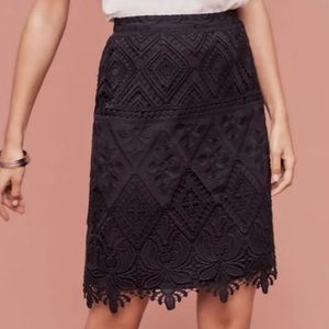 $138 Moulinette Soeurs for Anthropologie Garden Silhouette Black Lace Skirt Sz 8